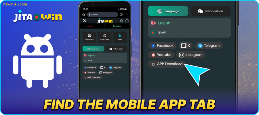 Find the JitaWin Bangladesh mobile app section