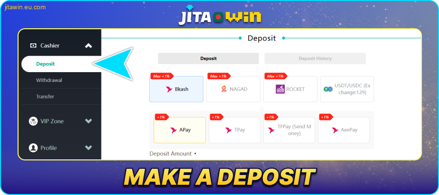 Make a deposit at JitaWin Bangladesh