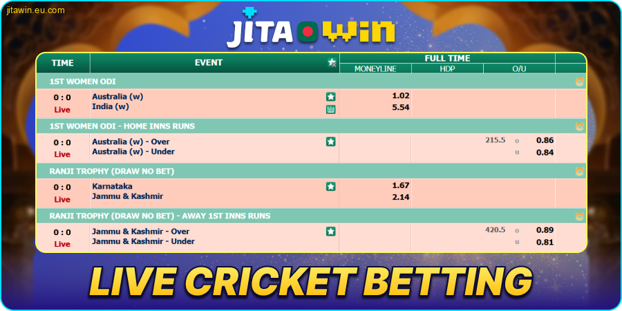 Live cricket betting for JitaWin Bangladeshi players