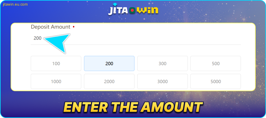 Enter the deposit amount in JitaWin BD