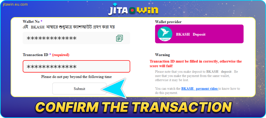 Confirm the transaction in JitaWin BD