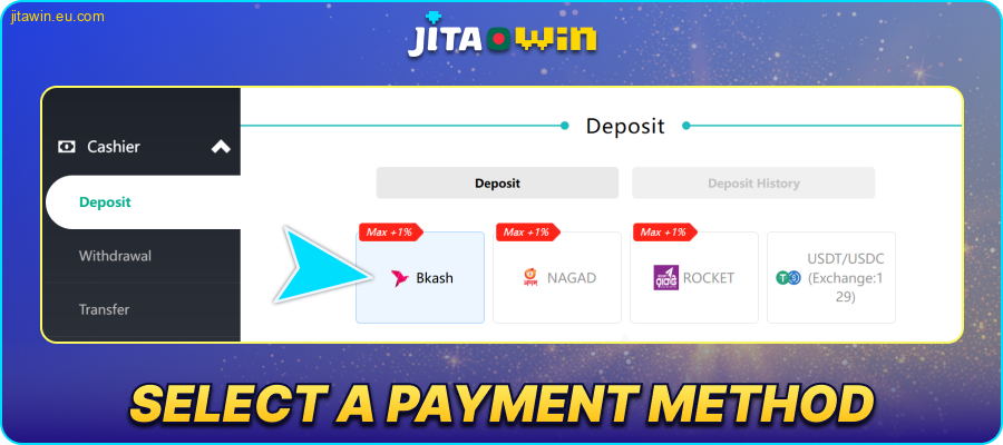 Choose a deposit method in JitaWin Bangladesh